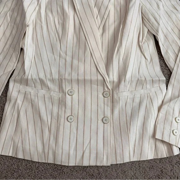 Paige Rosette Stripe Double Breasted Linen Blend Blazer Womens 6 - Picture 6 of 14